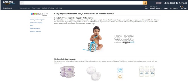 Amazon Baby Registry Welcome Box page